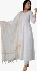 JG JAI GOVINDAM Chikankari Cotton Anarkali Indian Kurti for Women Summer Dress Kurta Pant with Dupatta Set Pakistani Kurta